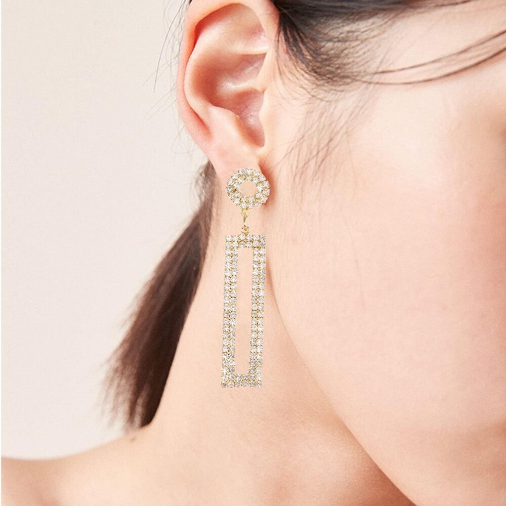 Lightweight Rhinestone Rectangle Dangle Earrings … - image 2